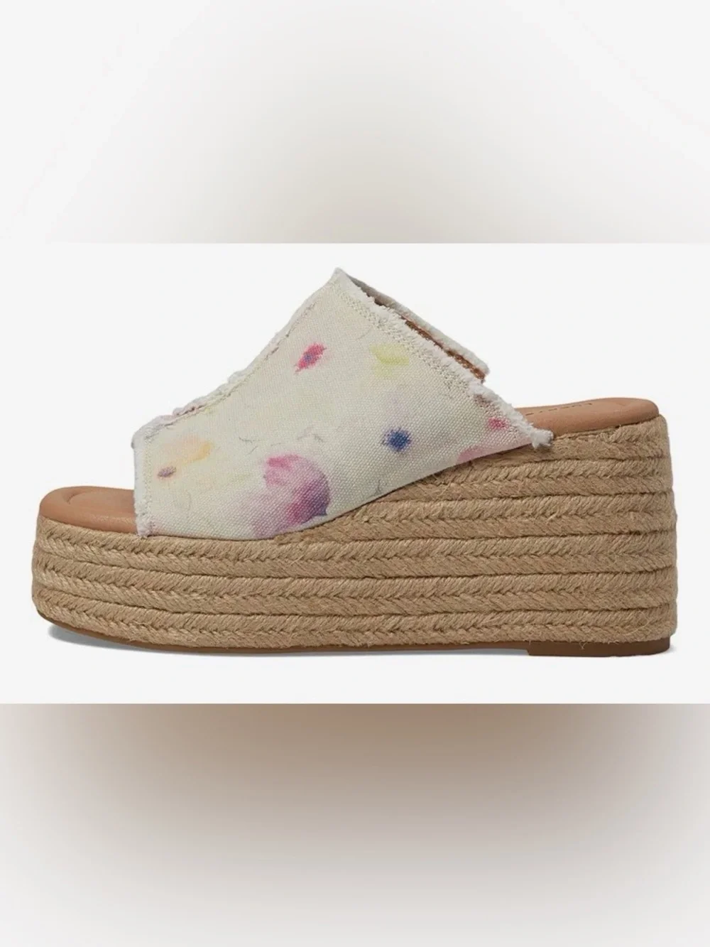 Lucky Brand Ivory Canvas Espadrille Platform Slide Sandals in Pastel Multi: 8.5